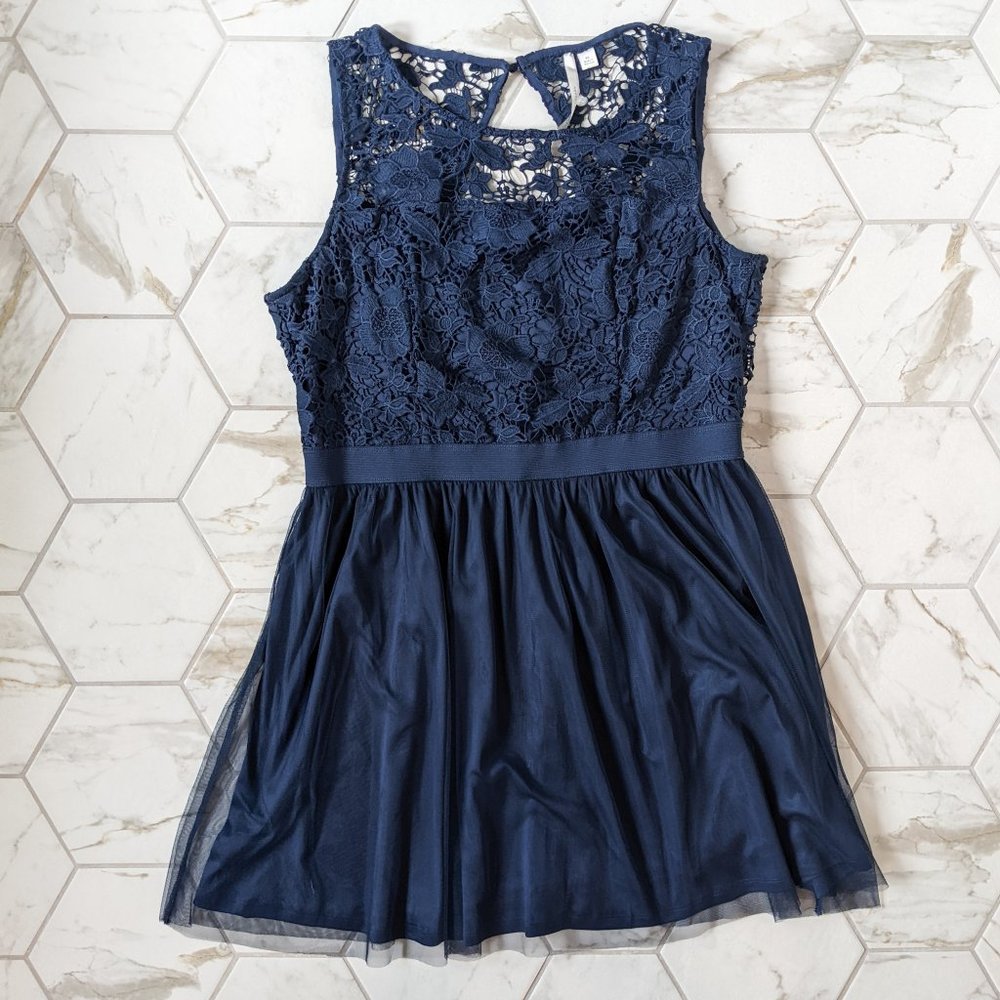 Navy Lace & Tulle Layered A-Line Dress
